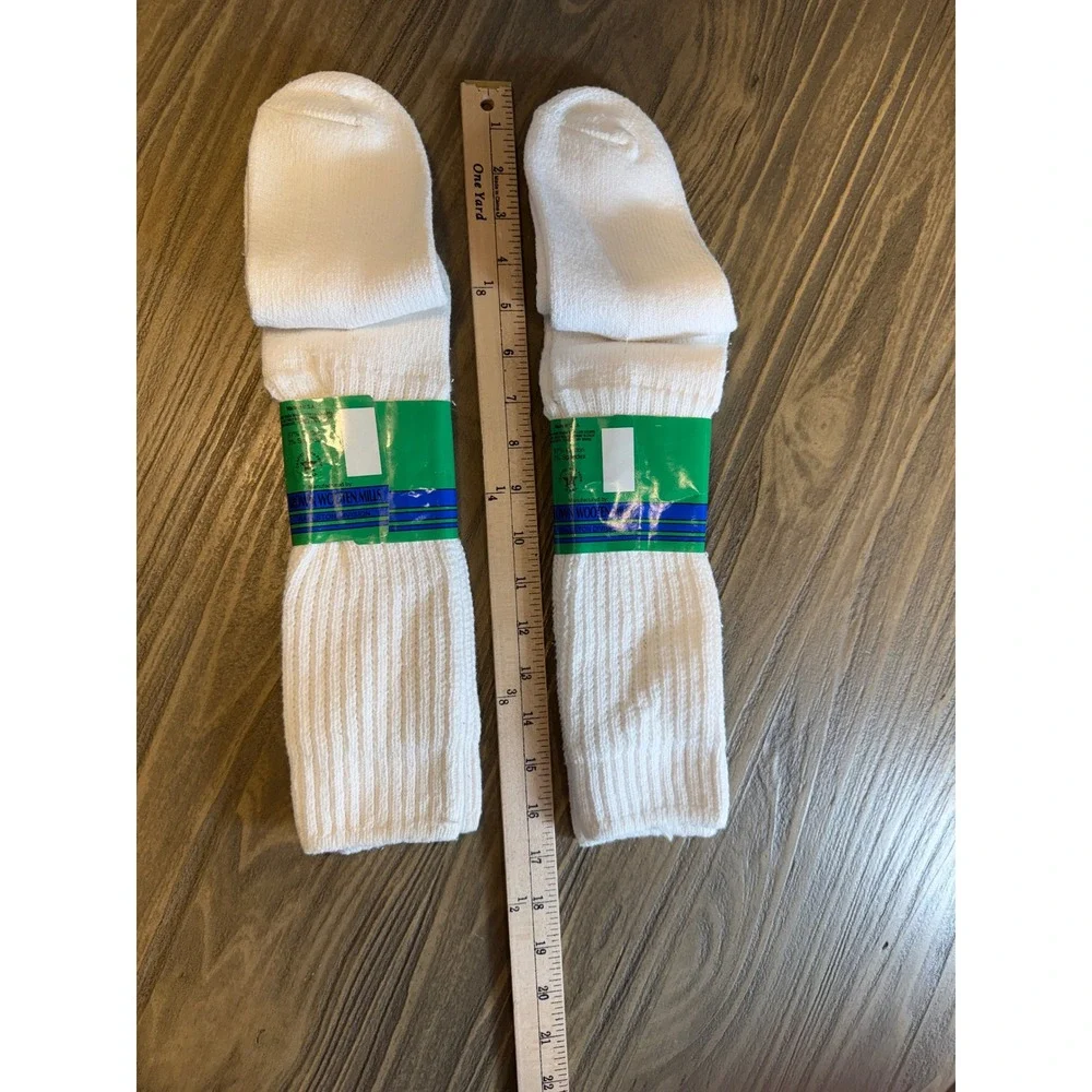 Vintage Baggies Slouch Crew Socks Men 9-11 White Ribbed Made in USA 2pk New